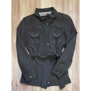 Buffalo David Bitton Green Utility Jacket Size Small Belted Military Style